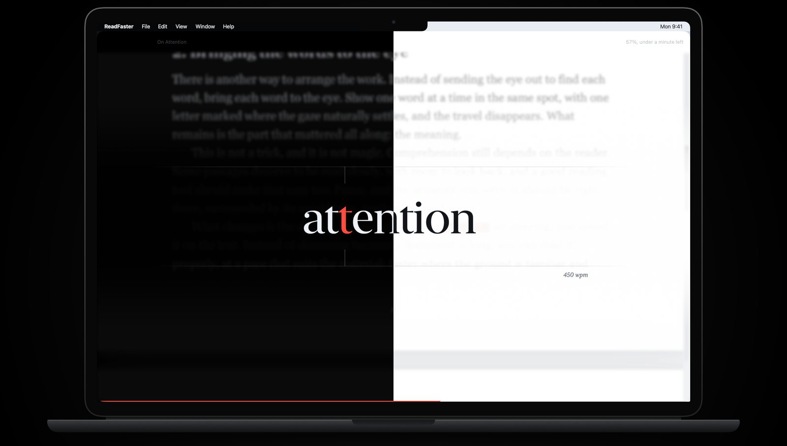 The reader shown half in dark mode and half in light mode